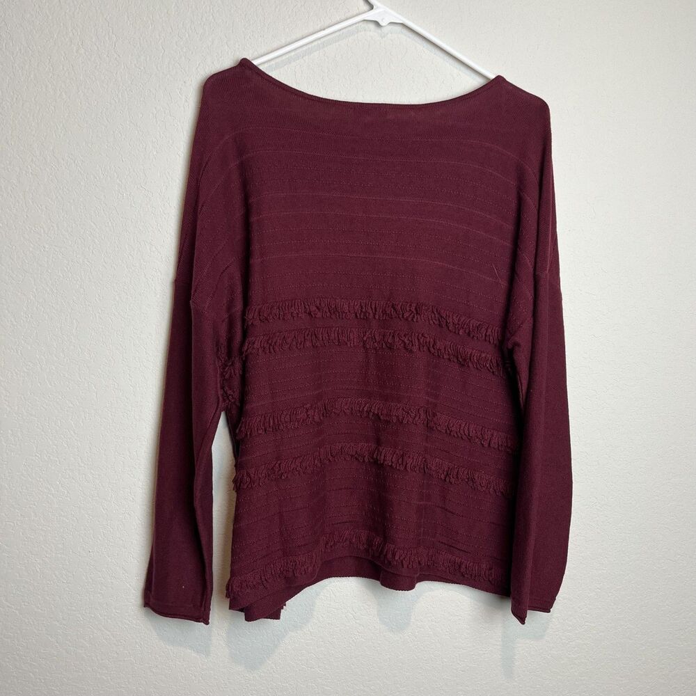 J Jill Sweater Womens MP Red Bordeaux Fringe Stripe Boat Neck Knit Pullover - Picture 3 of 6